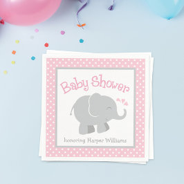 Modern Rosa och Grått Elephant Girl Baby Shower Pappersservett