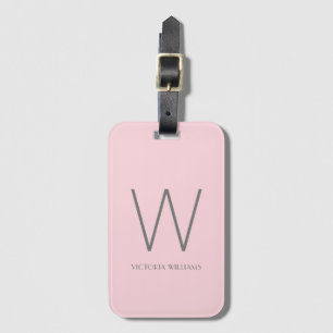 Modern rosa och grått minimalistmonogram bagagebricka
