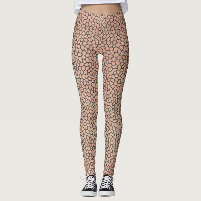 Modern Rosa och Grått Mosaic Animal Print Leggings (Framsida)