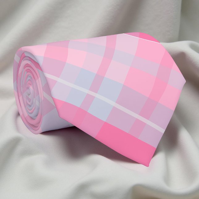 Modern Rosa och Grått Play Tartan Mönster Slips (Skapare uppladdad)