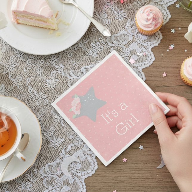Modern Rosa och Grått Star Det är en flicka Pappersservett (Skapare uppladdad)