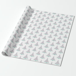 Modern rosa och grön julgran inpappnings papper presentpapper