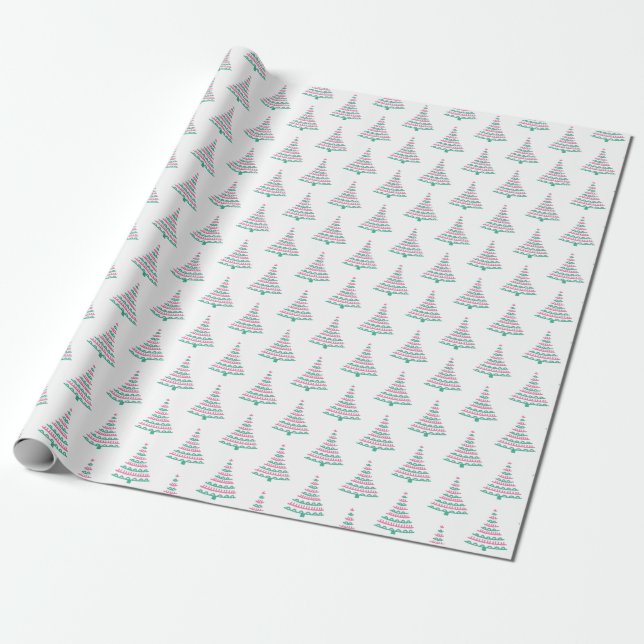 Modern rosa och grön julgran inpappnings papper presentpapper (Utrullad)