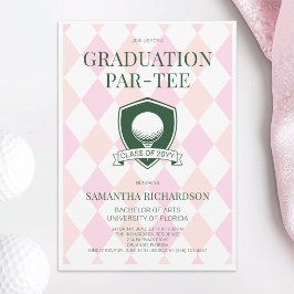 Modern rosa och grön preppy golf-examensfest inbjudningar