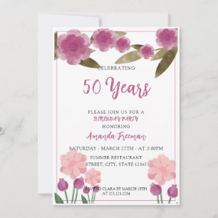 Modern Rosa och Grönt Blommor Mor födelsedag Inbjudningar