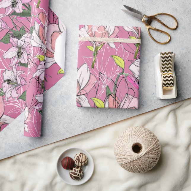 Modern Rosa och Grönt - ombyggnad av det botaniska Presentpapper (Hantverk)