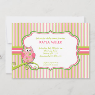 Modern Rosa och Grönt Paisley Uggla Baby Shower In Inbjudningar