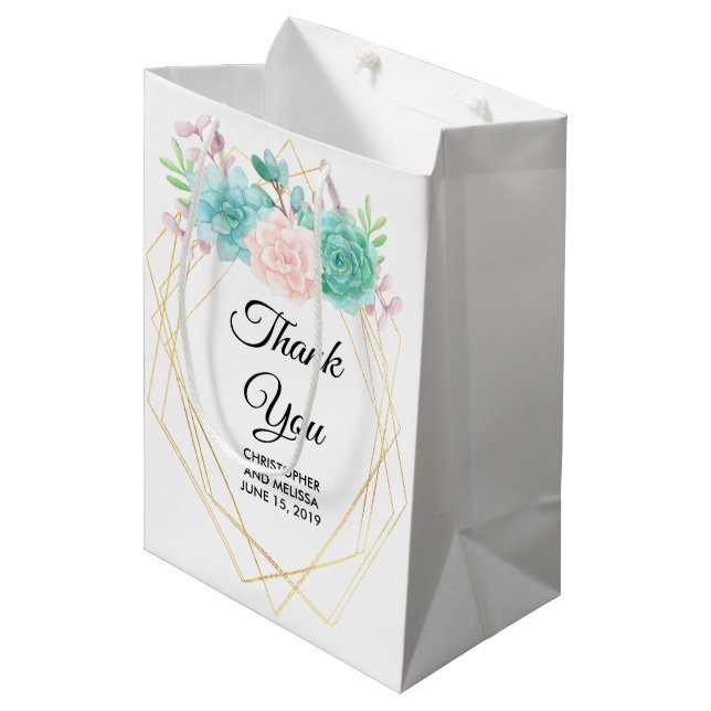 Modern Rosa och Grönt Vattenfärgsuckor Bröllop (Framsidan Vinklad)