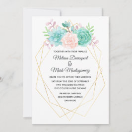 Modern Rosa och Grönt Vattenfärgsuckor Bröllop Inbjudningar