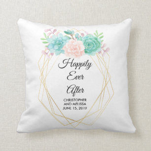 Modern Rosa och Grönt Vattenfärgsuckor Bröllop Kudde
