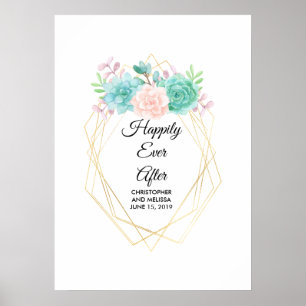Modern Rosa och Grönt Vattenfärgsuckor Bröllop Poster