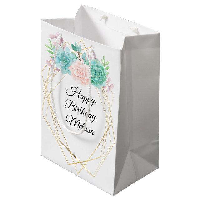 Modern Rosa och Grönt Vattenfärgsuckor födelsedag (Framsidan Vinklad)