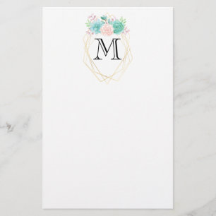 Modern Rosa och Grönt - vattenfärgsuckor i monogra Brevpapper