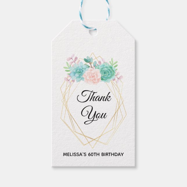 Modern Rosa och Grönt - vattenfärgsuckor Presentetikett (Framsidan)