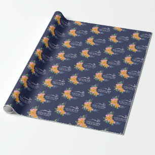 Modern rosa och gul blommönster och logotyp presentpapper