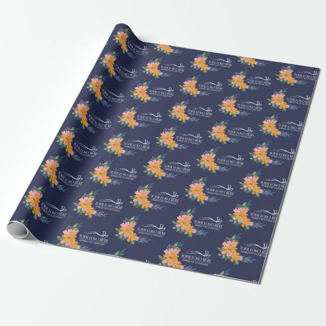 Modern rosa och gul blommönster och logotyp presentpapper (Utrullad)