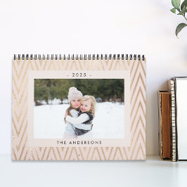 Modern Rosa- och Guld-familjfoto Kalender