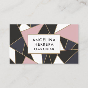 Modern rosa och guld-geometrisk färg-blockmosaik visitkort
