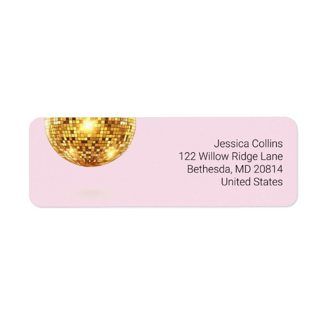 Modern Rosa och Guld Glam Disco Boll Chic Elegant Returadress Etikett (Framsidan)