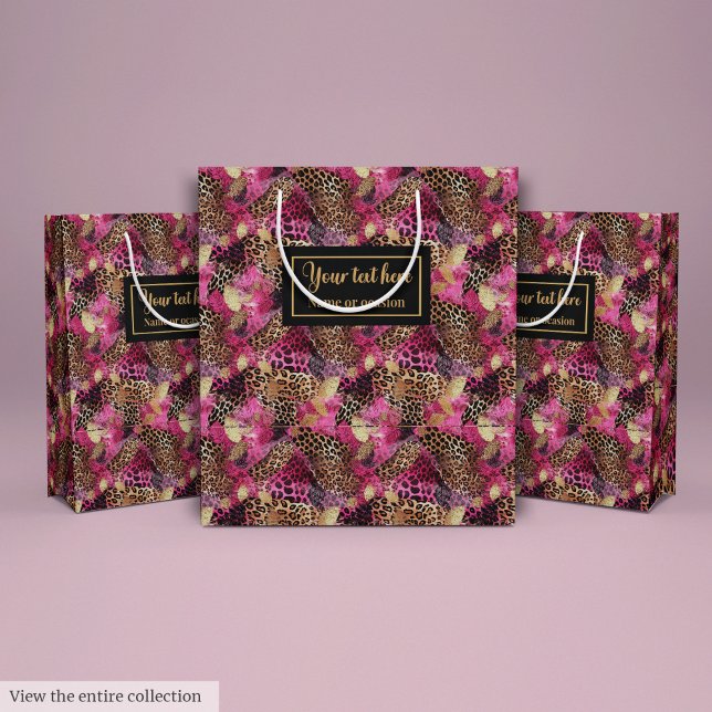 Modern rosa och guld leopardskinnspresentinslagnin (Modern pink and gold leopard skin gift wrap Medium Gift Bag)