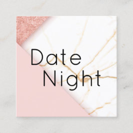 Modern Rosa och Guld Marble Date Night Card Fyrkantigt Visitkort