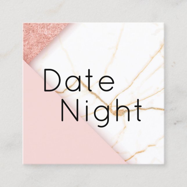 Modern Rosa och Guld Marble Date Night Card Fyrkantigt Visitkort (Framsida)