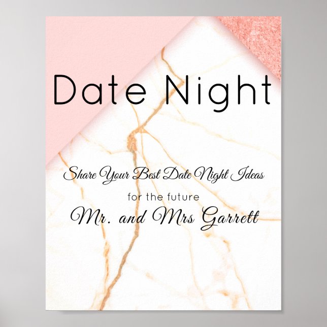 Modern Rosa och Guld Marble Date Night Sign Poster (Framsidan)