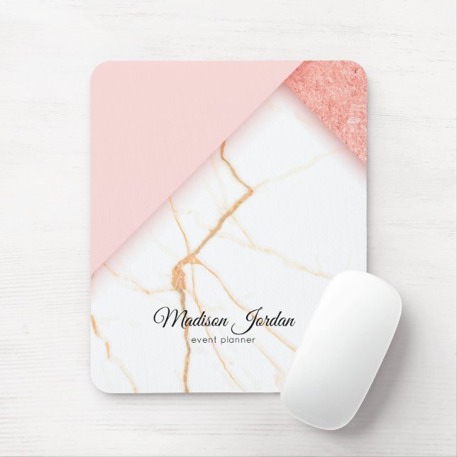 Modern Rosa och Guld Marble Musmatta (Med mus)