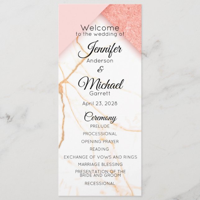 Modern Rosa och Guld Marble Program (Framsida)