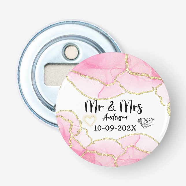 Modern Rosa och Guld Mr. och Mrs. Flasköppnare (Framsidan)