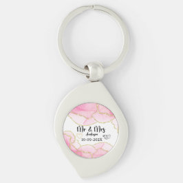 Modern Rosa och Guld Mr. och Mrs. Swirl Silverfärgad Nyckelring