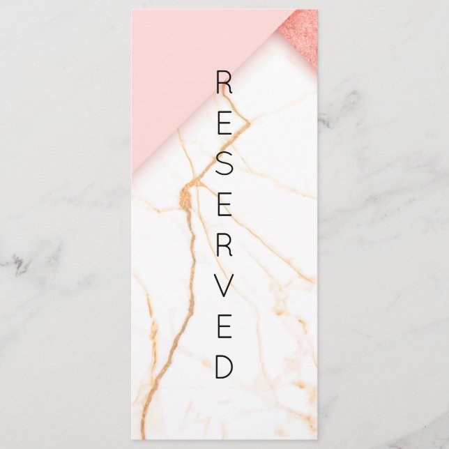 Modern rosa och guldmarmor Reservplatsskylt Meny (Framsida)