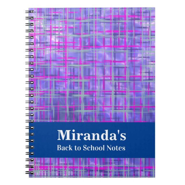 Modern Rosa och Lila Grid Linjer Abstrakt Anteckningsbok (Framsidan)