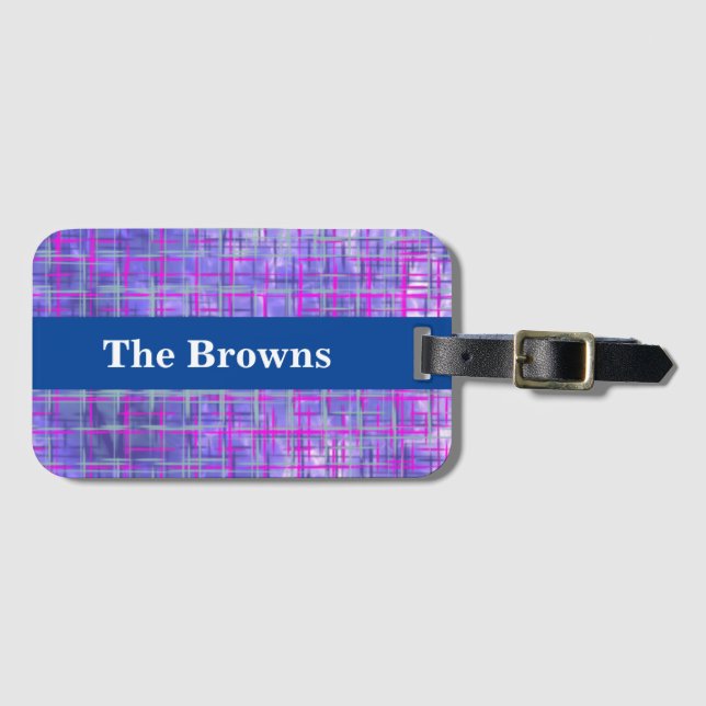 Modern Rosa och Lila Grid Linjer Abstrakt Bagagebricka (Framsida horisontal)