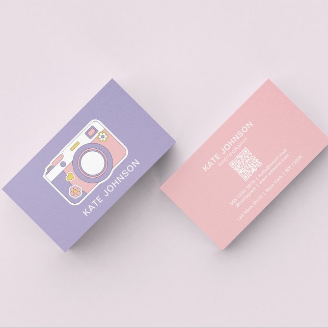 Modern Rosa- och Lila-kamera l Fotografi Qr-kod Visitkort (Skapare uppladdad)