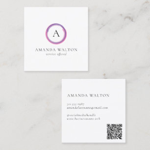 Modern Rosa och Lila Monogram QR-kod Fyrkantigt Visitkort