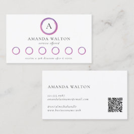 Modern rosa och lila monogram QR-kod Lojalitetskort