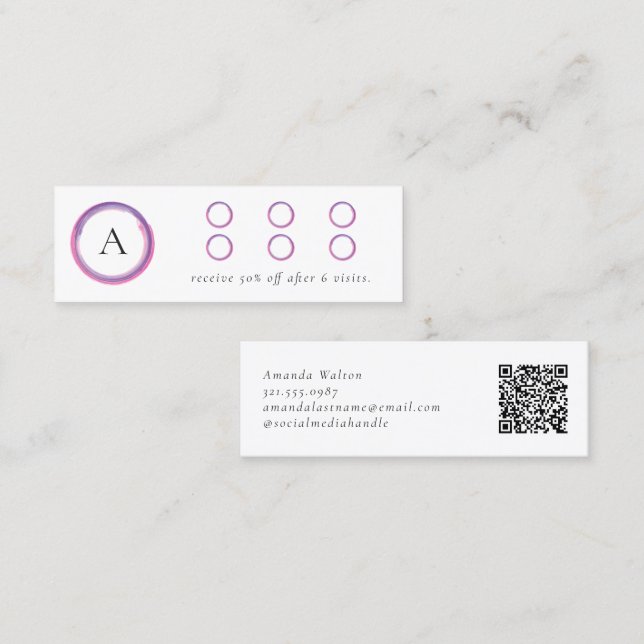 Modern Rosa och Lila Monogram QR-kod Lojalitetskort (Fram/baksida)