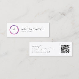 Modern Rosa och Lila Monogram QR-kod Mini Visitkort