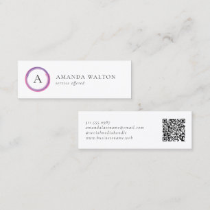 Modern Rosa och Lila Monogram QR-kod Mini Visitkort