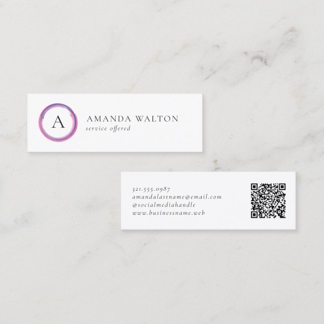 Modern Rosa och Lila Monogram QR-kod Mini Visitkort (Fram/baksida)