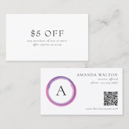 Modern rosa och lila monogram QR-kod Rabattkort