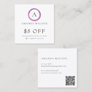 Modern rosa och lila monogram QR-kod Rabattkort