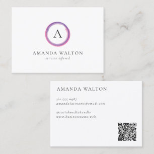 Modern Rosa och Lila Monogram QR-kod Visitkort