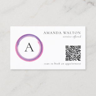 Modern rosa och lila monogram QR-kod Visitkort