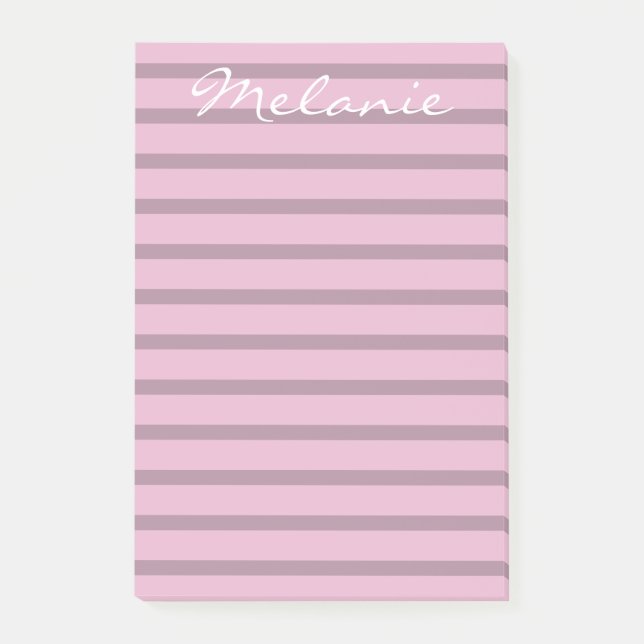 Modern rosa och mauve-randig post-it block (Framsida)