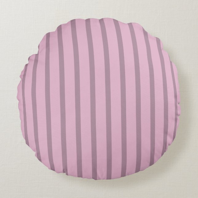 Modern rosa och mauve-randig rund kudde (Framsidan)