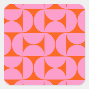 Modern Rosa och Orange i Mönster i Modern Preppy Fyrkantigt Klistermärke