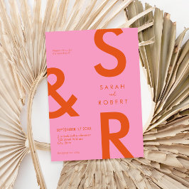 Modern Rosa och Orange Monogram Bröllop Inbjudningar