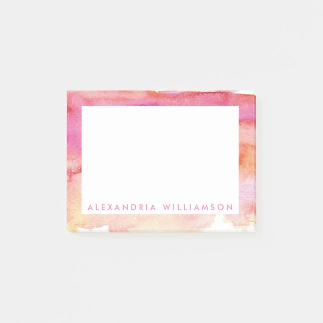 Modern Rosa och Orange Tvättar vattenfärg Post-it Block (Framsida)